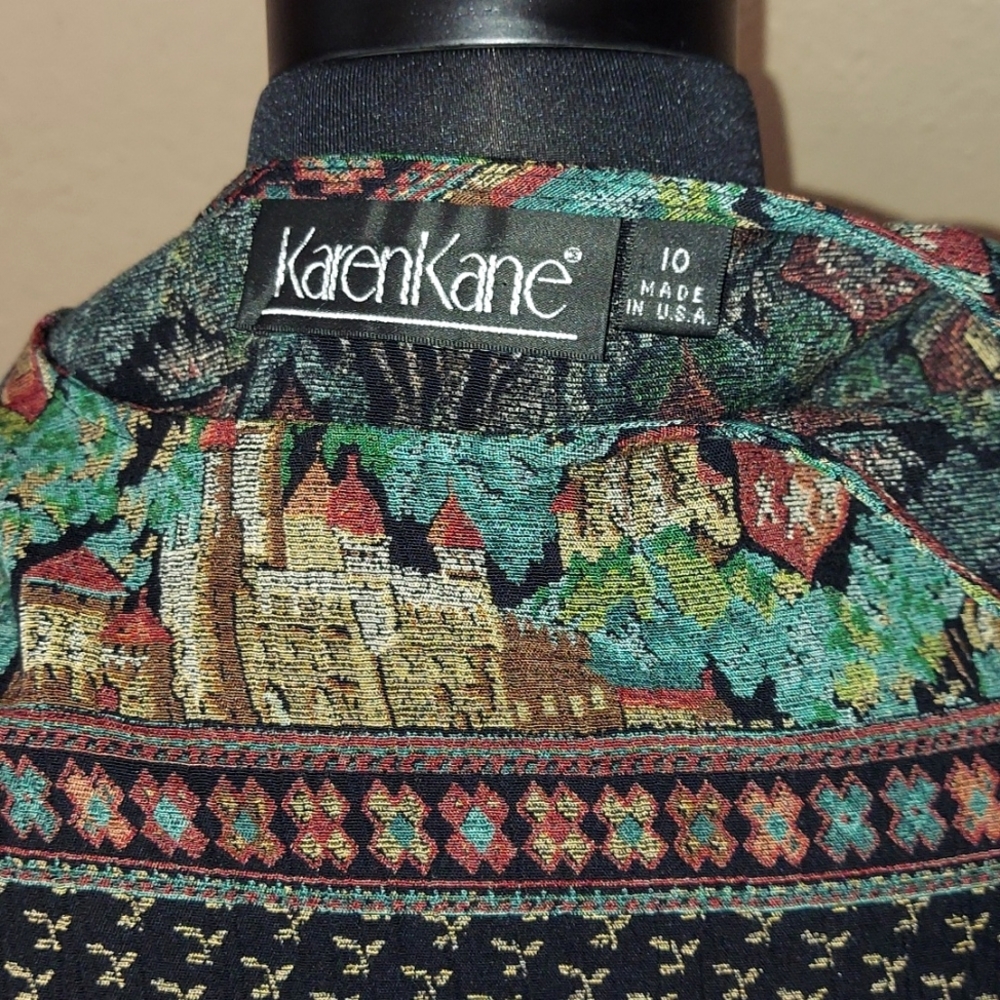 Women's 80s Vintage Karen Kane Boho Tapestry Tunic Top - Picture 6 of 9